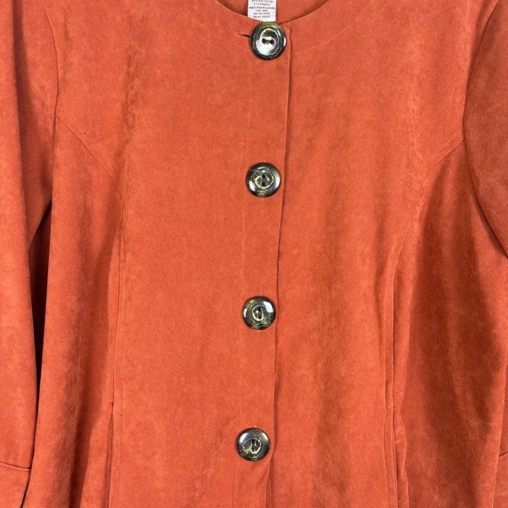 Joanna Plus Rust Orange Faux Suede Stretch Button Front Jacket Top Womens 1X - Picture 3 of 8